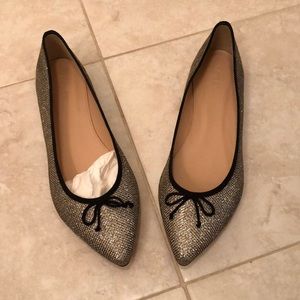 NWT J.Crew Gemma silver glitter flats